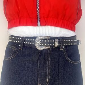 vintage style black american western studded design belt